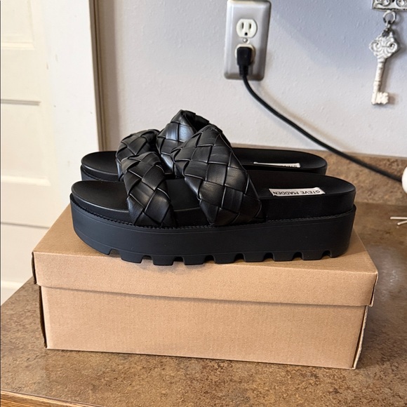Steve Madden Shoes - Steve Madden Black Braided Platform Slides